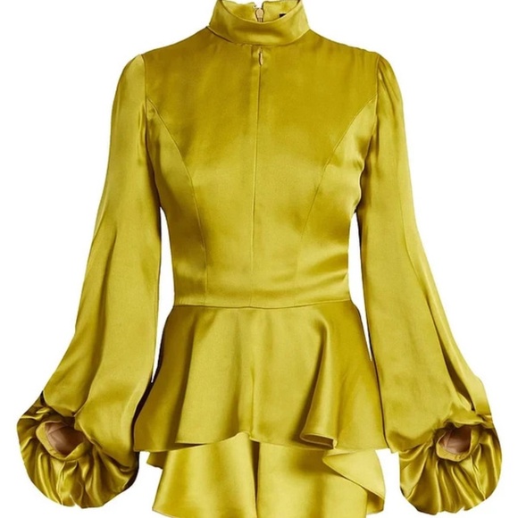 Andrew GN Chartreuse Green Satin Top – A Rare & Unique Piece (Made in France) - Picture 1 of 5